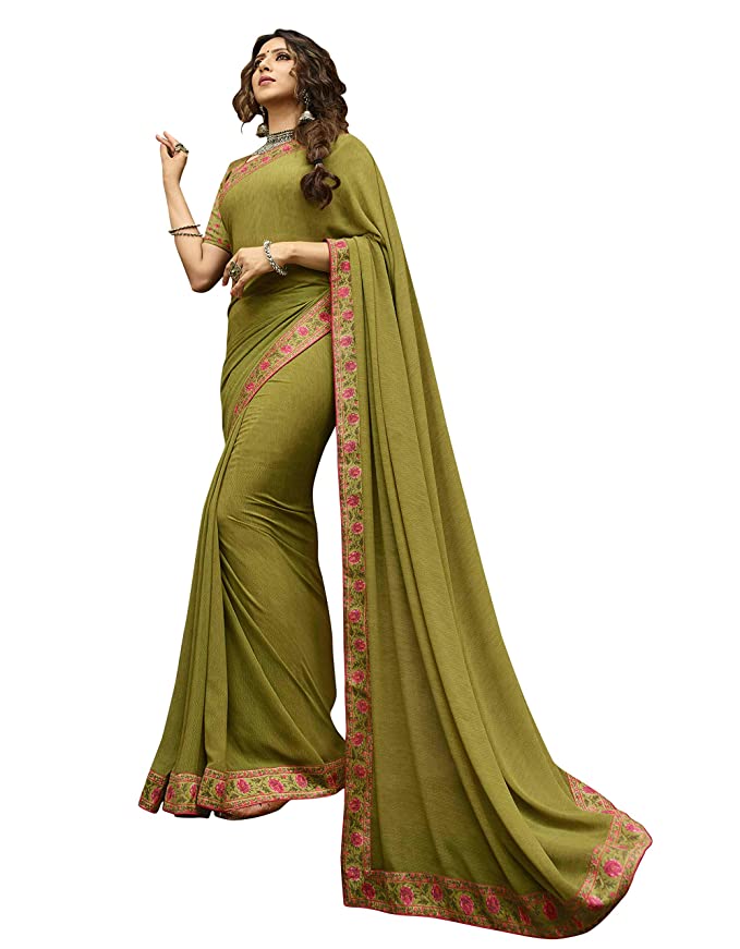 RAJESHWAR FASHION WITH RF Women's Georgette Saree With Printed Blouse Piece