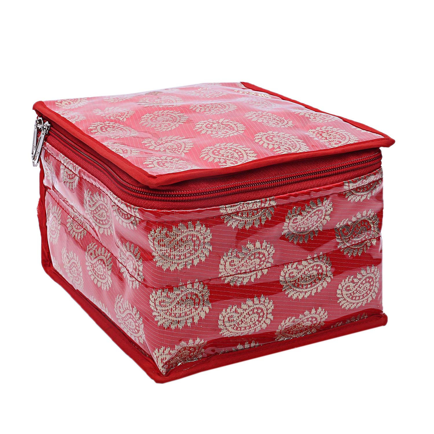 Kuber Industries Brocade Jewellery kit with Pouch (Red)