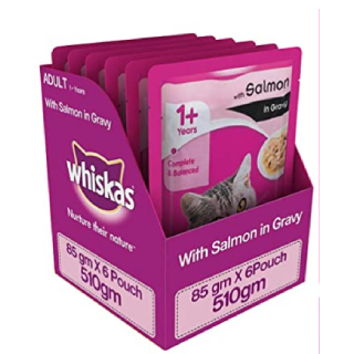 Whiskas Wet Meal Adult Cat Food, Salmon in Gravy, 85 g (Pack of 6)