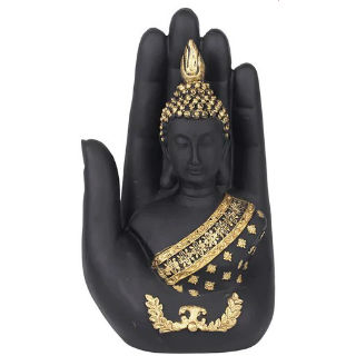 Black Polyresin Palm Buddha Idol by Karigaari India