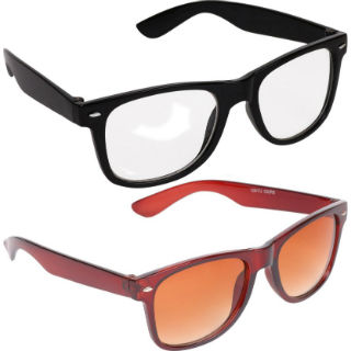 Pack Of 2 Criba Wayfarer Sunglasses (Clear, Brown)