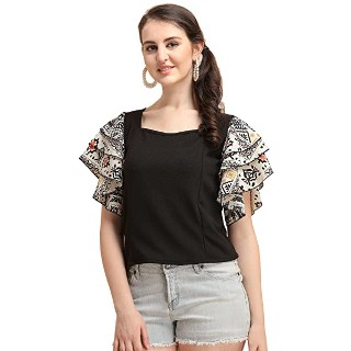 Paralians Party Layered Sleeve Solid Women Top