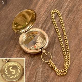 Personalised Nautical Push Button Brass Pocket Compass With Chain