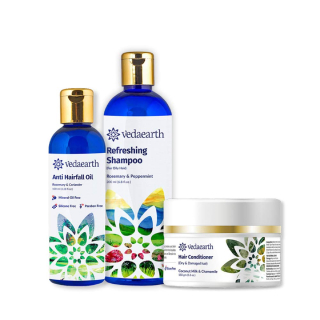 Vedaearth Refreshing Hair Care Trio (Refreshing Shampoo + Hair Conditioner + Anti-Hairfall oil)