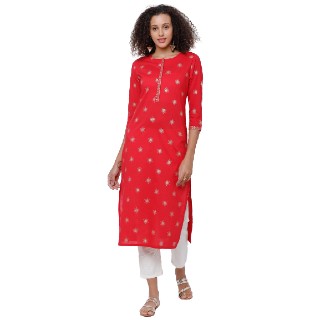 Vishudh Women Red & Gold-Toned Printed Straight Kurta