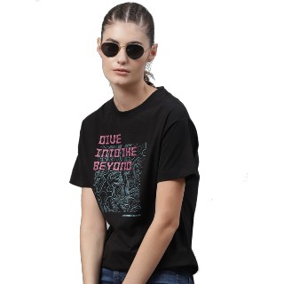 Roadster women black typography T-shirt at just Rs. 404
