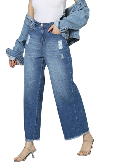 RIO High-Rise Distressed Wide-Leg Jeans