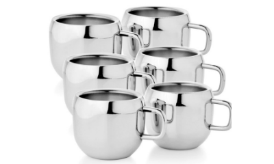 App Only - Zahab Silver Stainless Steel Tea & Coffee Mug - Set Of 6