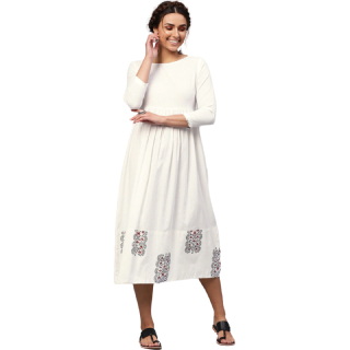 Flat 55% off on SASSAFRAS Women White Printed Detail Empire Dress