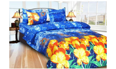 Azaani Blue Multi Floral 3D Cotton Queen Bedsheet