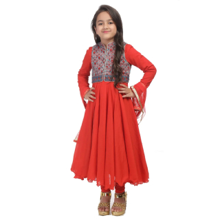 Save 50% on Red Cotton Anarkali Suit Set