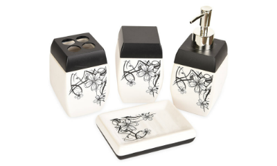 Birde Ceramic Black & White Bathroom Set