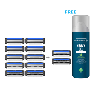 Save Rs.408 on Pack of 10 Blades + FREE pack of 2 blades + 200 ML FREE Shave Gel Cooling