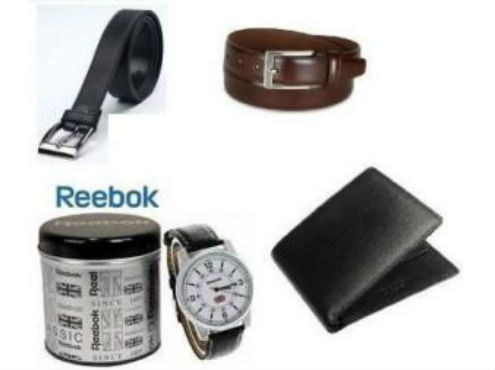 Combo Of Leather Wallet And 2 Leatherite Belts With Reebok Watch