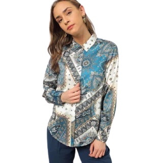 Flat 50% off on OUTRYT Women Blue Relaxed Fit Printed Shirt