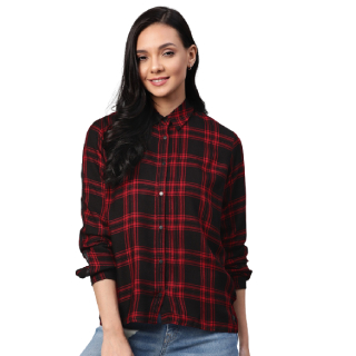 Buy Upto 60% Off On Pepe Jeans Women Red & Black Regular Fit Checked Casual Shirt