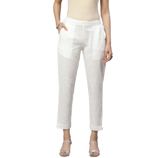 Flat 50% off on Divena Women Off-White Comfort Regular Fit Trousers