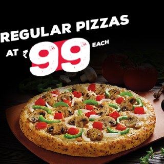 Dominos Offer: Order 2 Regular Pizza at Rs.99 Each