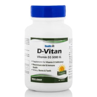 Flat 58% Off on Healthvit D-Vitan D3 5000IU for D3 Deficiency - 60 Tablets