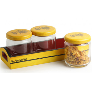 Flat 20% OFF Snacks Jar Set In Glass With Wooden Tray