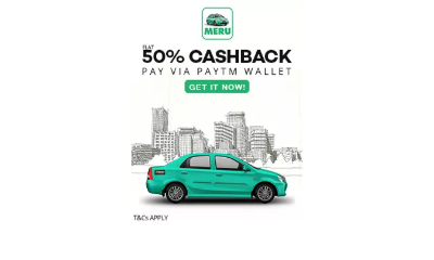 Flat 50% cashback pay via paytm wallet in Meru Cab