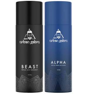 urbangabru Alpha & Beast Long-Lasting 150ml x 2 Combo Deodorant Spray - For Men 