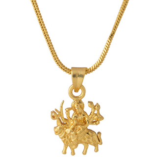 Gold Plated Goddess Durga Pendant With Chain For Men