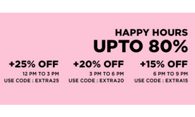 Happy Hours Sale: Upto 80% Off + Extra Discount