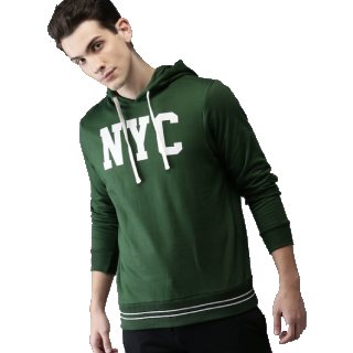 Flat 55% Off on HERE&NOW Men Green Printed Hooded Sweatshirt