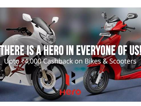 Hero Bikes and Scooters Upto Rs.4000 Cashback