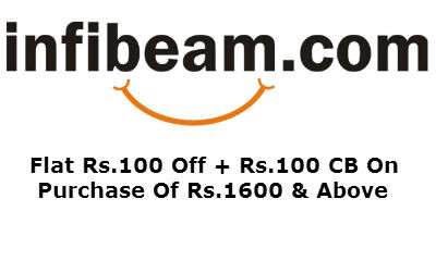 Infibeam Rs.100 off + Rs.100 CB on Rs.1600 with Mobikwik