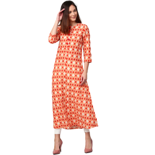 Get Flat 78% off on Jaipur Kurti Women Orange Printed A-Line Kurta