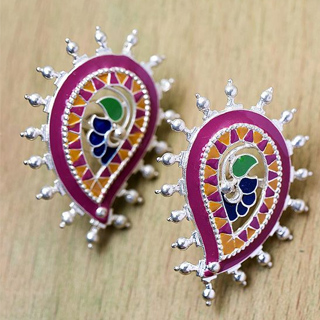 Kalamkari Dainty Floral Beauties Embellished Earrings: Voylla Offers
