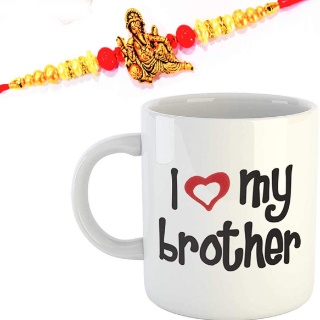Rakhi Gift for Brother (Designer Rakhi, Printed Coffee Mug, Roli Chawal)