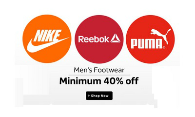 Min 40% Off on Men's Footwear Via Puma, Reebok, Nike