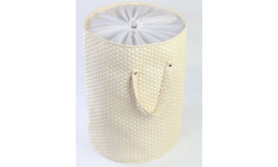My Gift Booth Off-white Leatherette 14 x 14 x 17 Inch Laundry Bag