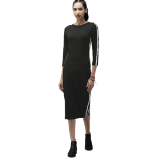 Buy Roadster Women Black Solid T-shirt Dress with Side Stripe Detail at best price
