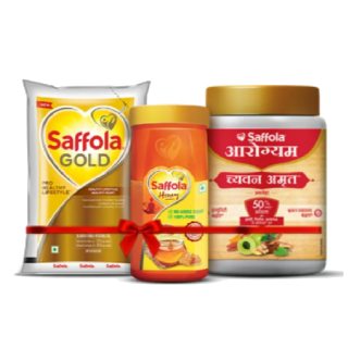 Saffola Gold 1lt + 100% Pure Honey 1kg + Chyawanamrut 1kg