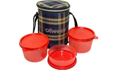 Oliveware LB39ChkRed 3 Containers Lunch Box  (1190 ml)