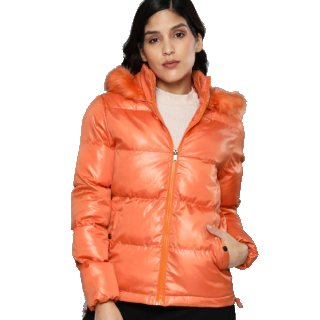 Flat 70% Off on HERE&NOW Women Orange Solid Windcheater Puffer Jacket