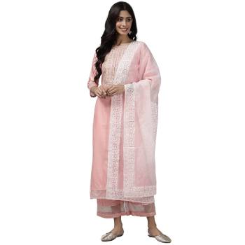 Buy Women's Liva Embroidered Kurta Palazzo With Dupatta at 78% off