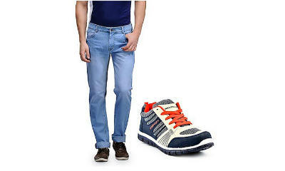 Provogue mens blue Jeans with sports shoes combo