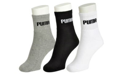 Puma Black Cotton White, Black & Grey Sports Socks - 3 Pair Pack