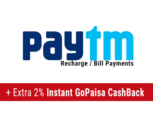 Recharge On Paytm & Get Flat 2% Instant CashBack in GoPaisa A/C