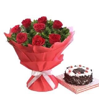 Bouquet of Red Roses with Black Forest Cake at Rs 1185 (After Coupon 'GP15')