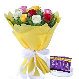 Buy Bouquet of Assorted Roses with Chocolates at Rs.671 + free shipping (Use code 'IGP10')