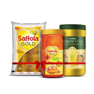 Saffola Gola 1 L+ 100% Pure Honey 1kg + Turmeric Milk 400g at Rs.879
