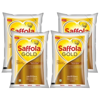 Saffola gold, pro healthy lifestyle edible oil - 1 l pouch (pack of 4)