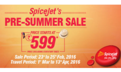 SpiceJet's Pre-Summer Sale Price Starts At Rs.599