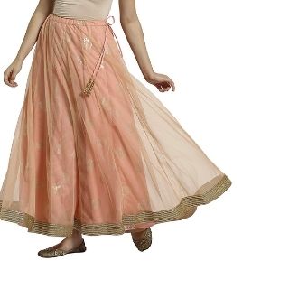 Get 50% Off on SRISHTI Women Layered Foil Print Flared Skirt Peach